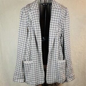 Lands' End Women's Small 6/8 Blazer Stretchy Brown, Cream & Black Plaid Preppy